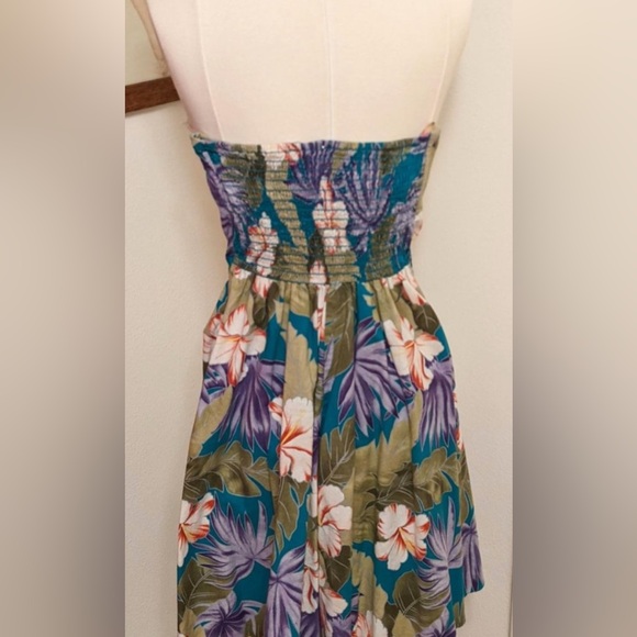 Vintage Hilo Hattie Hawaiian Print Halter Dress Green Tropical Print XS / 2 - Picture 2 of 6